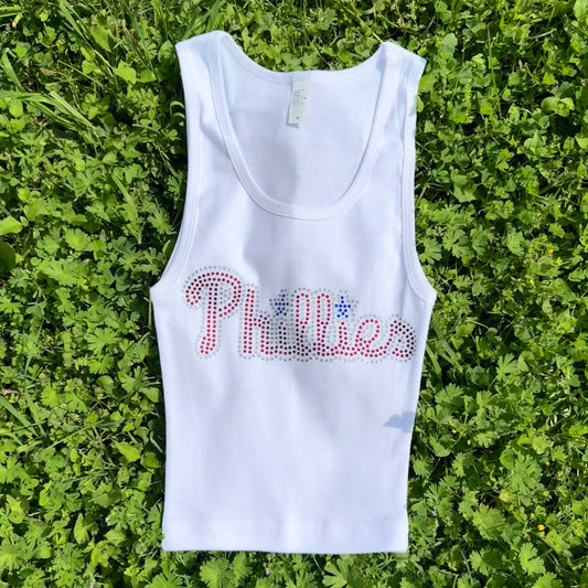 Phillies Rhinestone Cropped Tank Petite