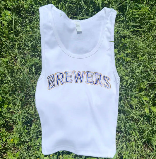 Brewers Rhinestone Cropped Tank Petite