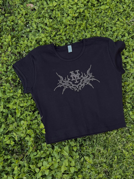 NY Mets Y2K Rhinestone Baby Tee