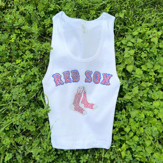 Red Sox Rhinestone Cropped Tank Petite