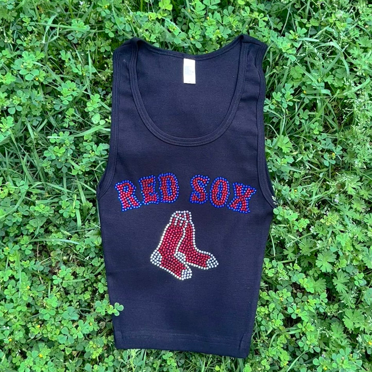 Red Sox Rhinestone Cropped Tank Petite