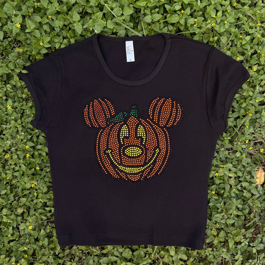 Mickey Pumpkin Rhinestone Baby Tee