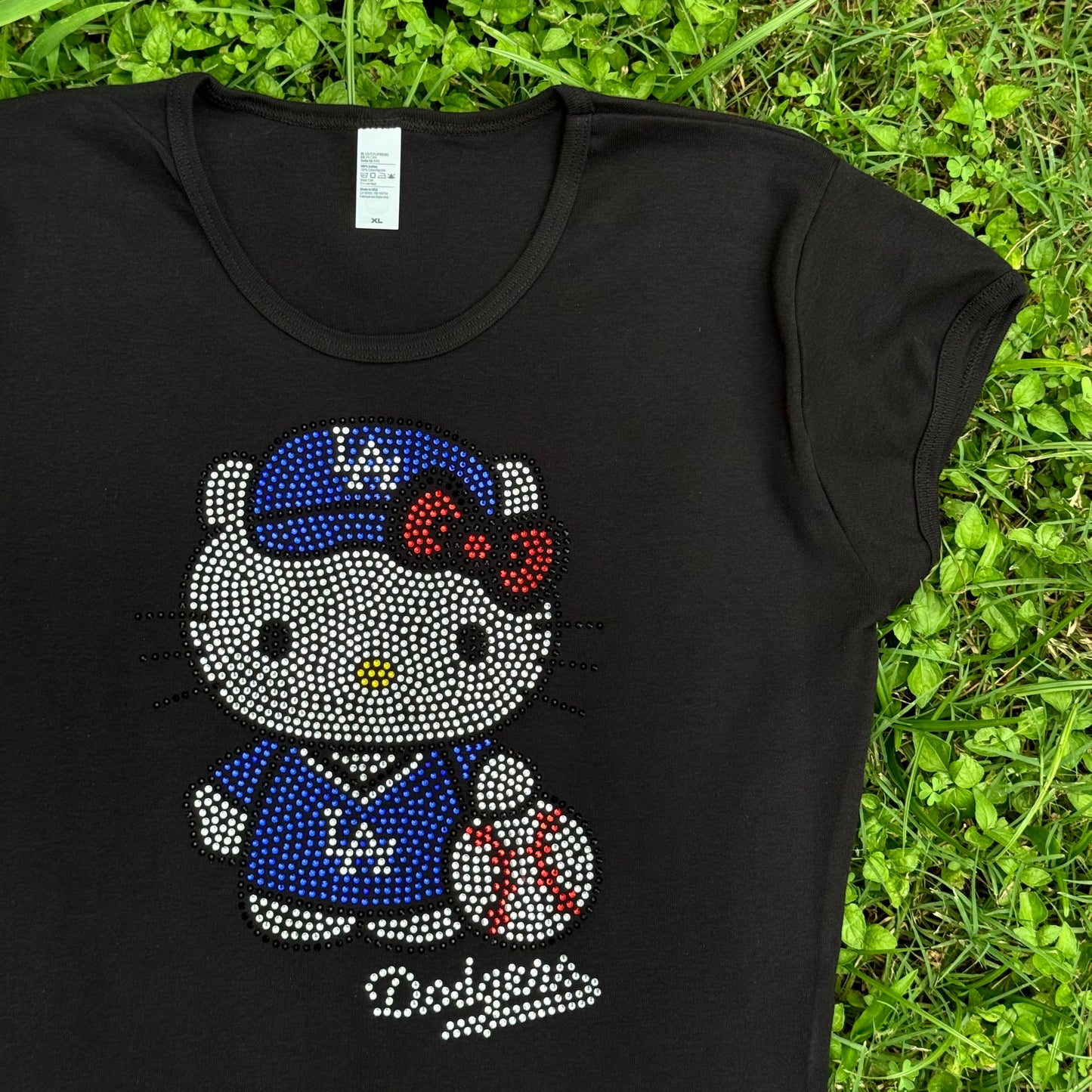 Hello Kitty Dodgers Rhinestone Baby Tee