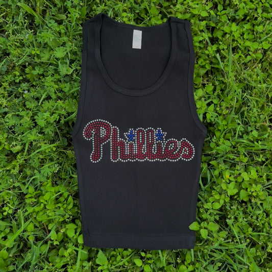 Phillies Rhinestone Cropped Tank Petite