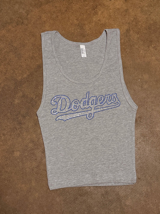 Dodgers 2 Rhinestone Cropped Tank Petite
