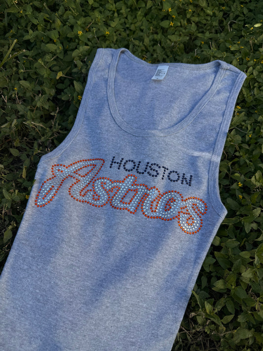 Astros 2 Rhinestone Cropped Tank Petite