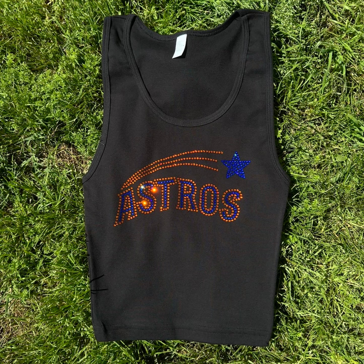 Astros Rhinestone Cropped Tank Petite