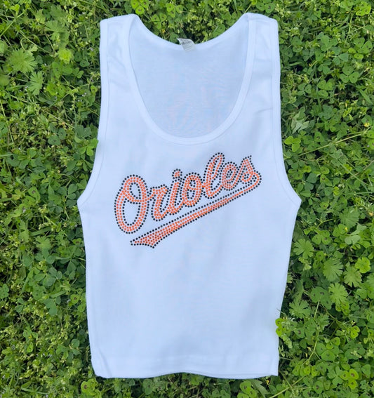 Orioles Rhinestone Cropped Tank Petite