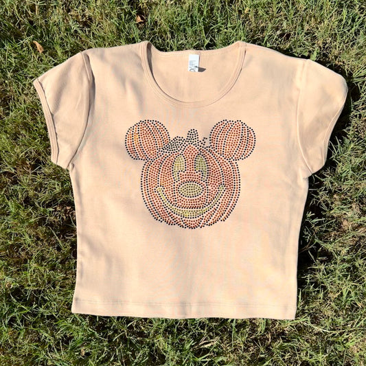 Mickey Pumpkin Rhinestone Baby Tee