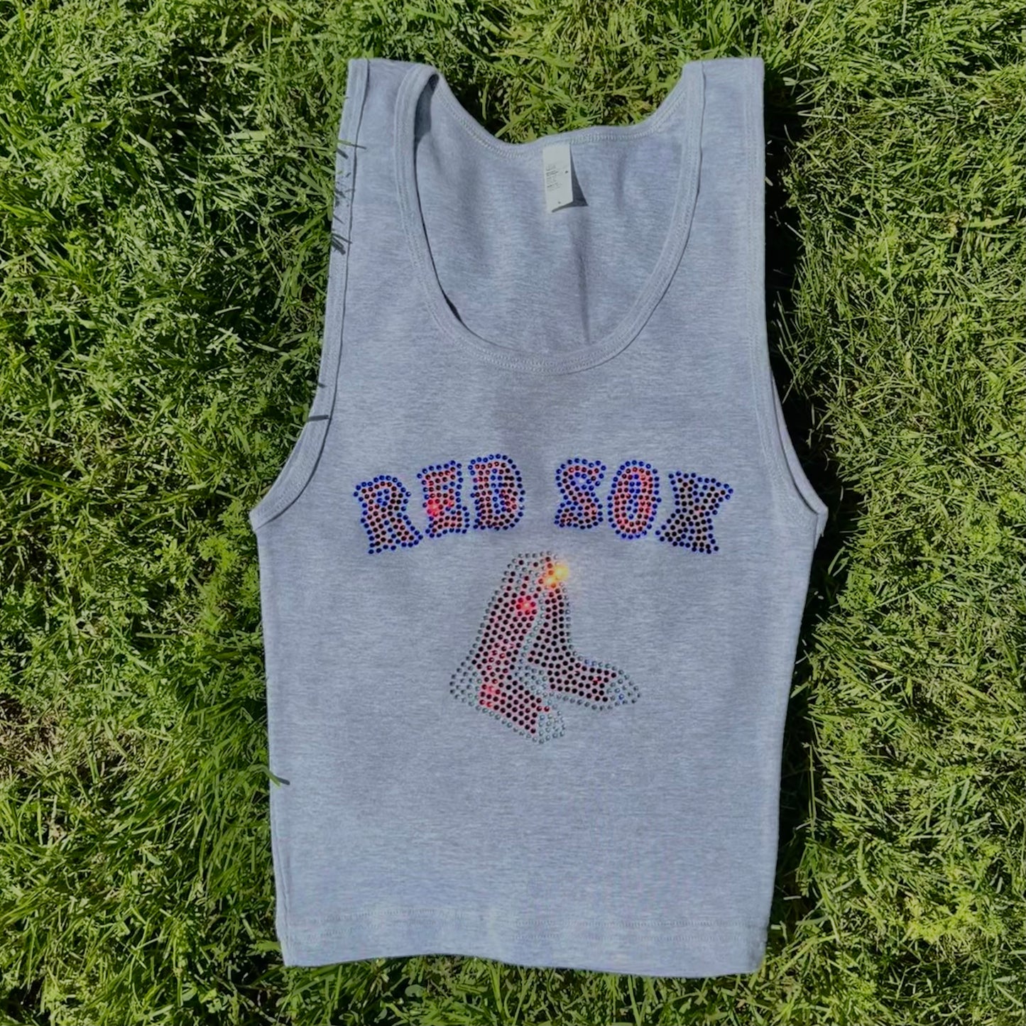Red Sox Rhinestone Cropped Tank Petite