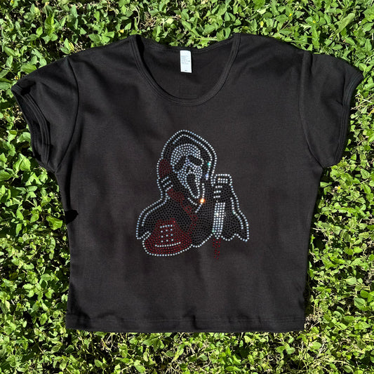 Scream On the Phone Rhinestone Baby Tee