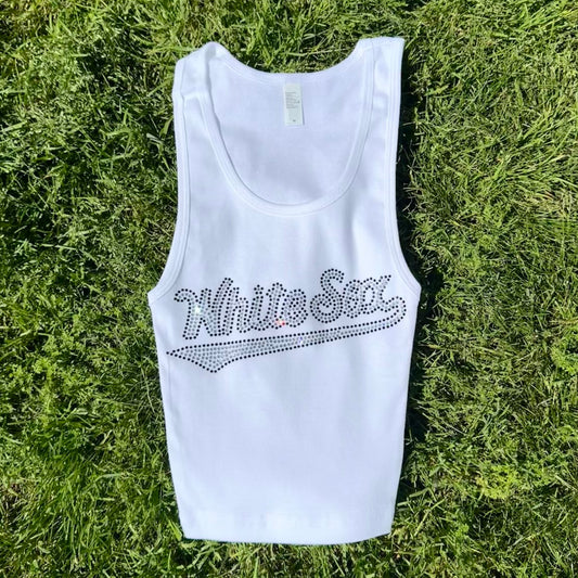 White Sox Rhinestone Cropped Tank Petite
