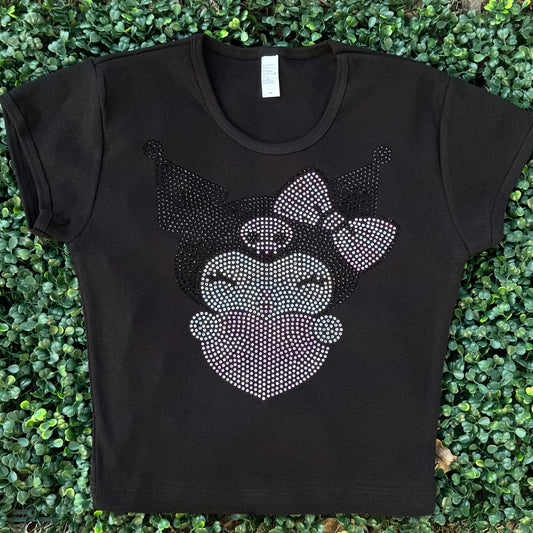 Kuromi Hearts Rhinestone Baby Tee