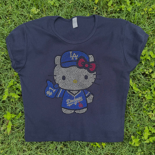 Kitty Dodgers Foam Finger Rhinestone Baby Tee