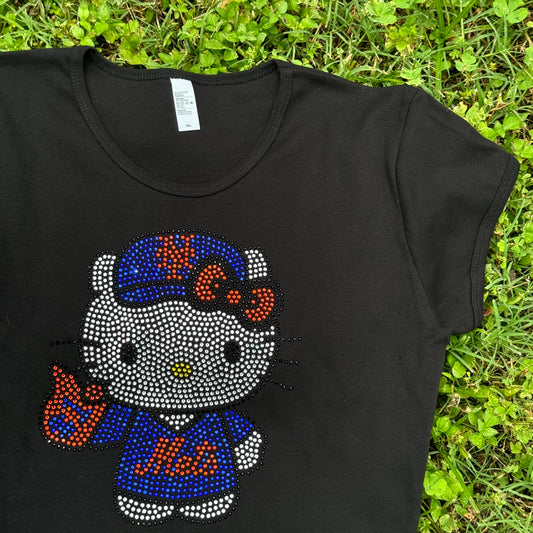 Hello Kitty Foam Finger New York Mets Rhinestone Baby Tee