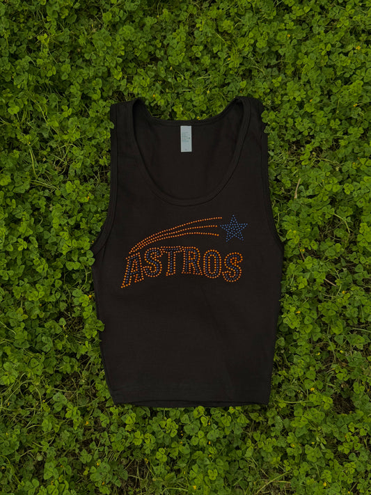 Astros Star Rhinestone Cropped Tank Petite