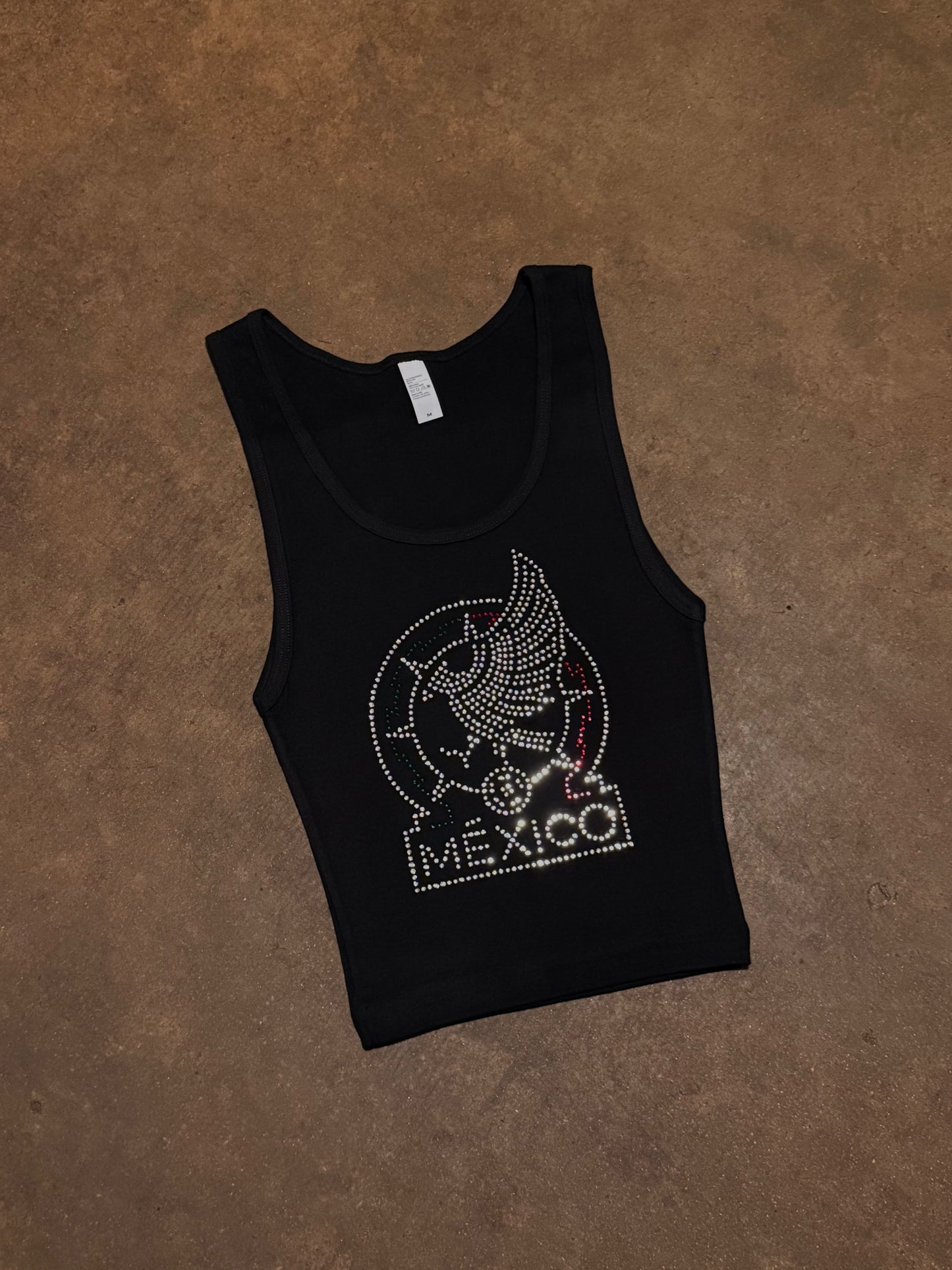 Mexico Rhinestone Cropped Tank Petite