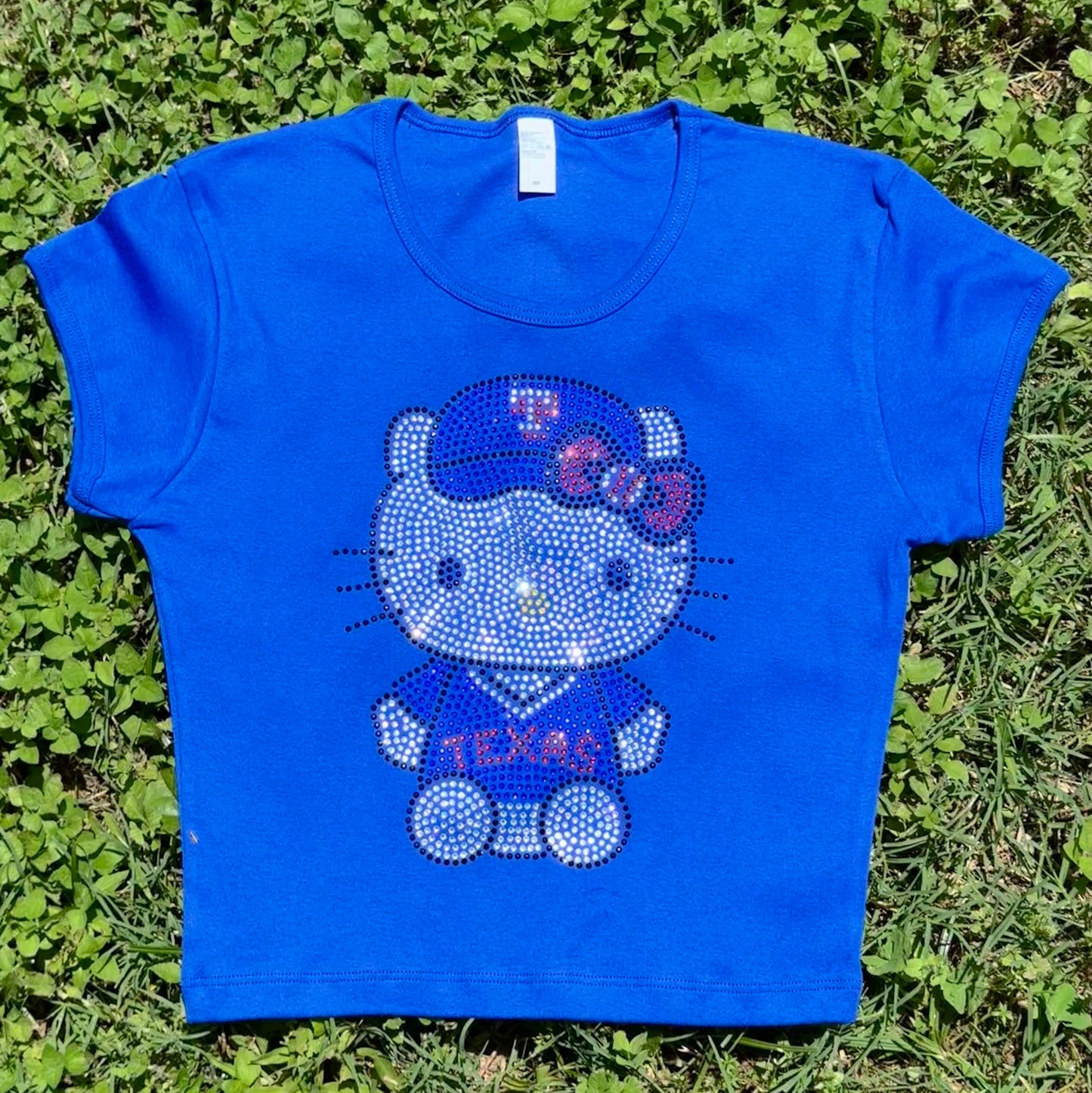 Hello Kitty Texas Rangers Sitting Rhinestone Baby Tee